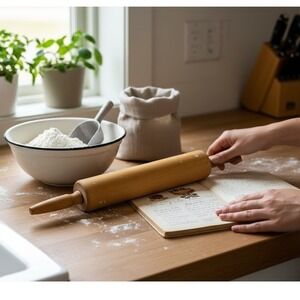 Vintage Foley Wooden Rolling Pin Ball Bearing Farmhouse Kitchen Baking Tool